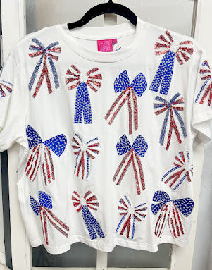 Red, White & Blue Sparkle Bow Tee