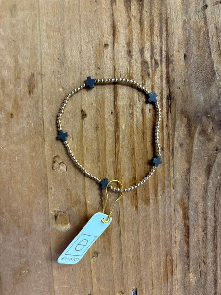Signature Cross Small Gold Pattern 2mm Bead Bracelet - Charcoal