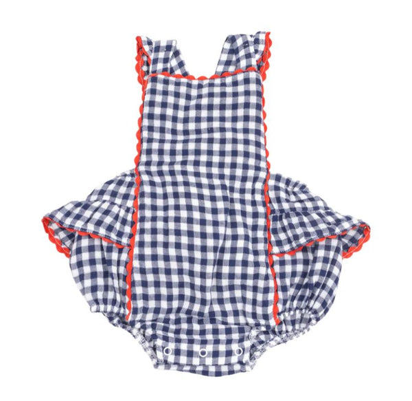 Navy Gingham Ric Rac Bubble