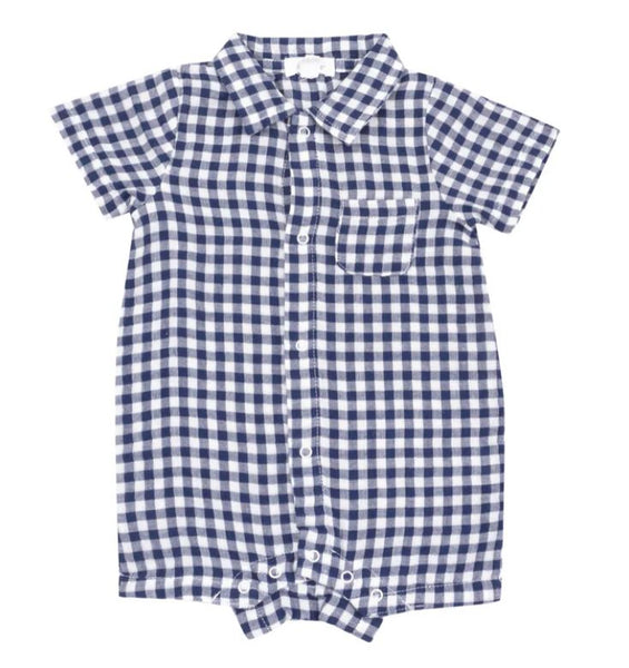 Navy Gingham Polo Romper