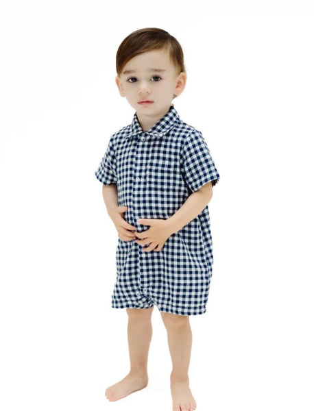 Navy Gingham Polo Romper