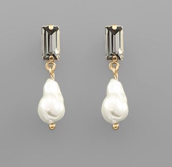 Pearl Baguette Stone Earrings