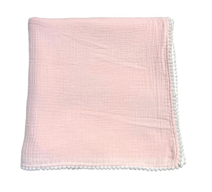 Pink Pom Pom Swaddle Blanket