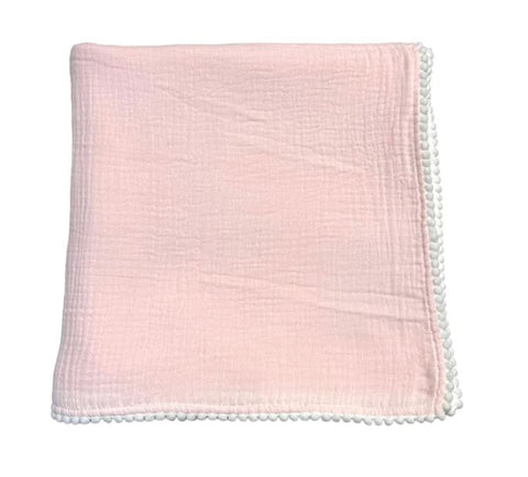 Pink Pom Pom Swaddle Blanket