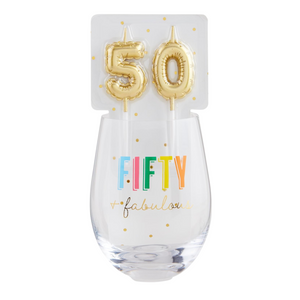 50th Candle Wine Glass Set