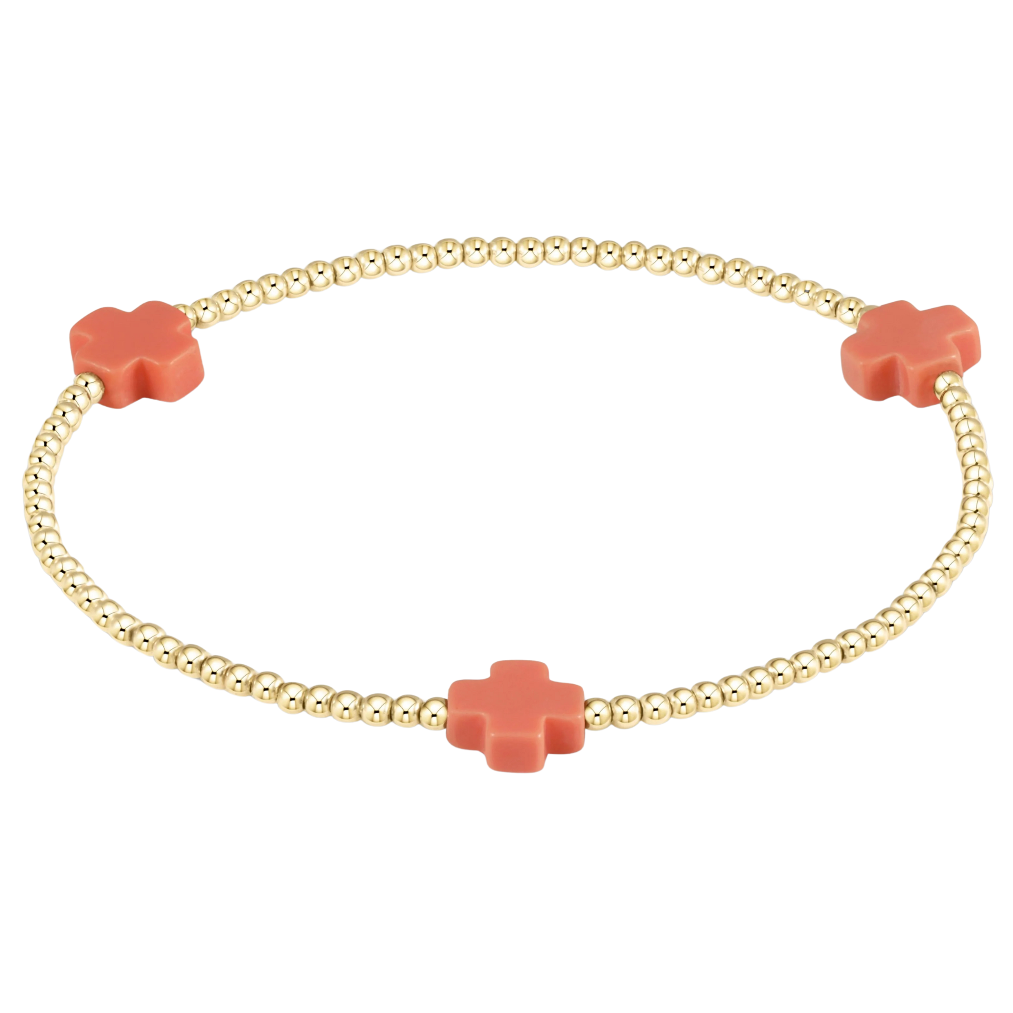 Signature Cross 2mm Gold Bracelet - Coral