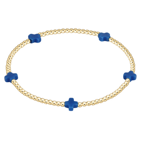 Signature Cross Small Gold Pattern 2mm Bead Bracelet Cobalt Blue