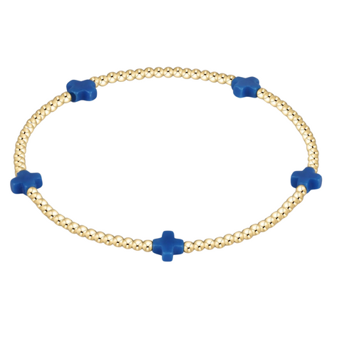 Signature Cross Small Gold Pattern 2mm Bead Bracelet Cobalt Blue