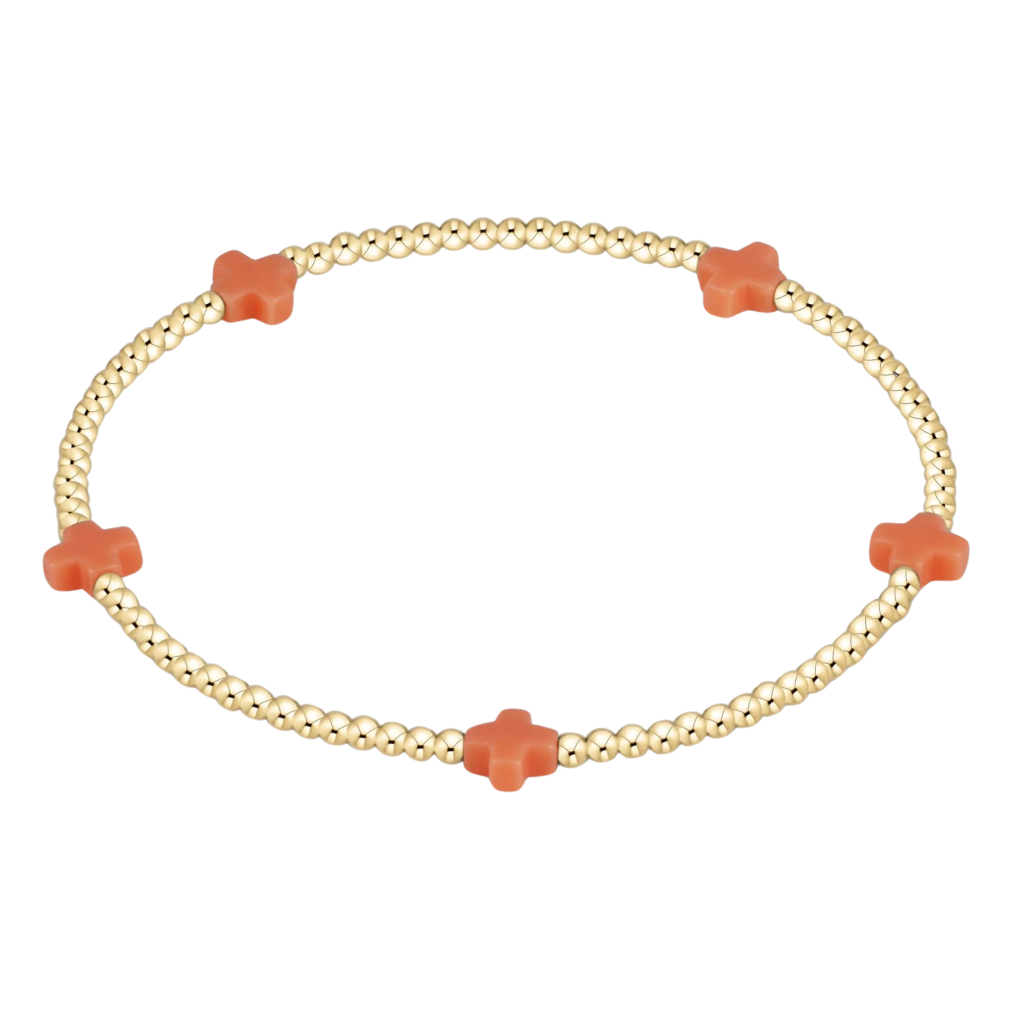 Signature Cross Small 2mm Gold Bracelet - Coral