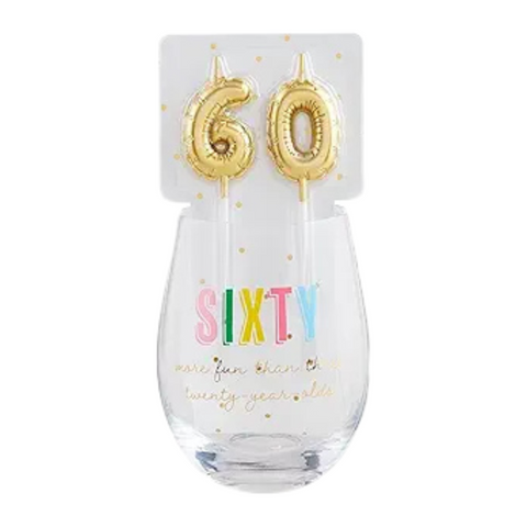 60th Candle Wine Glass Set