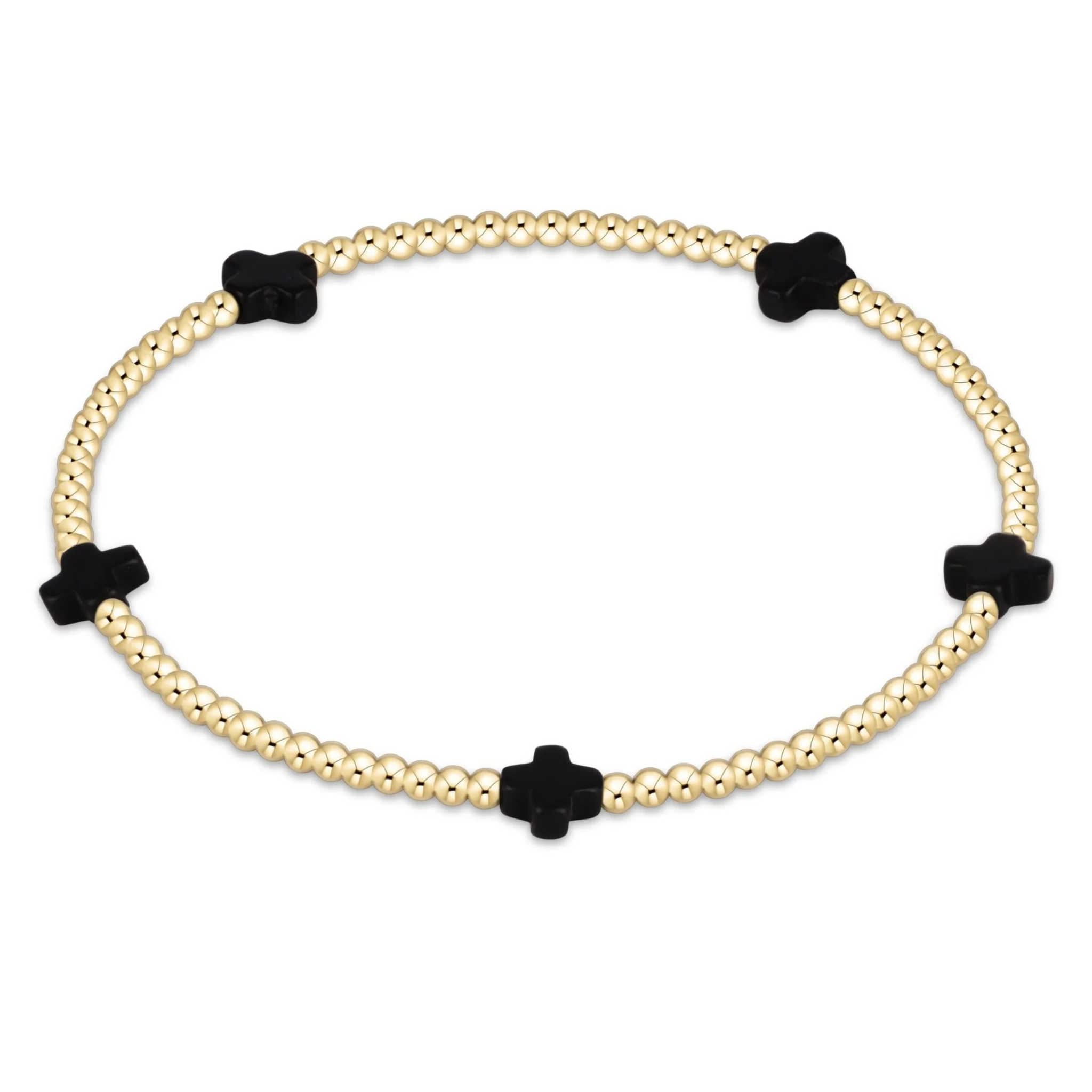 Signature Cross Small 2mm Gold Bracelet - Onyx