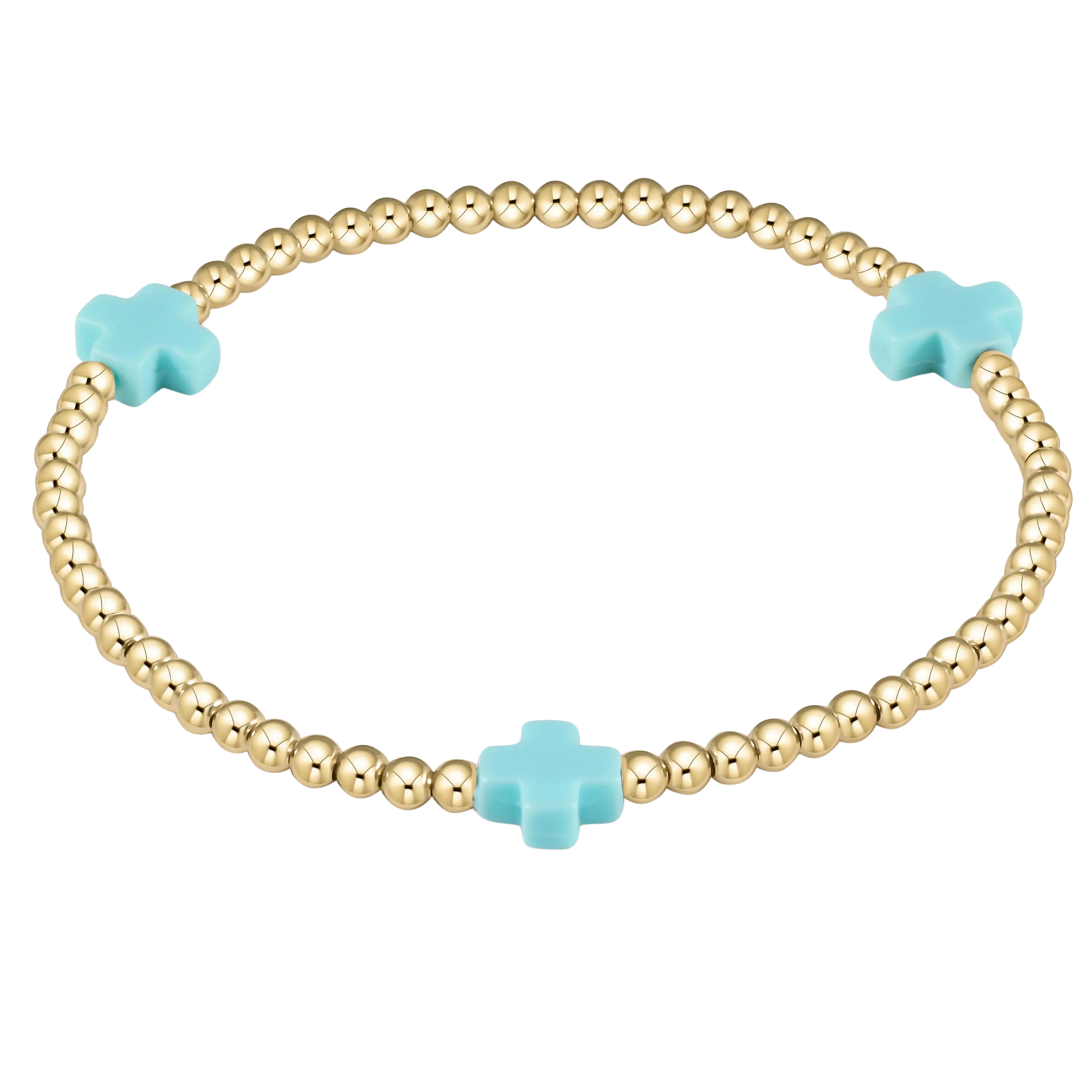 Turquoise Signature Cross 3mm Bead Bracelet
