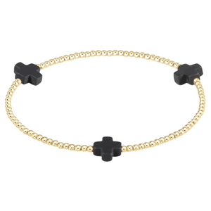 Black Onyx Signature Cross 2mm Bead Bracelet