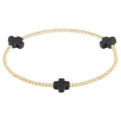 Black Onyx Signature Cross 2mm Bead Bracelet