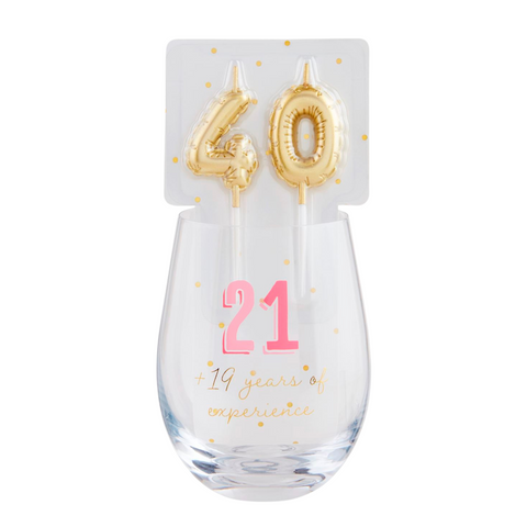 40th Candle Wine Glass Set