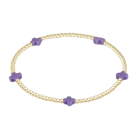 Signature Cross Small Gold Pattern 2mm Bead Bracelet Purple