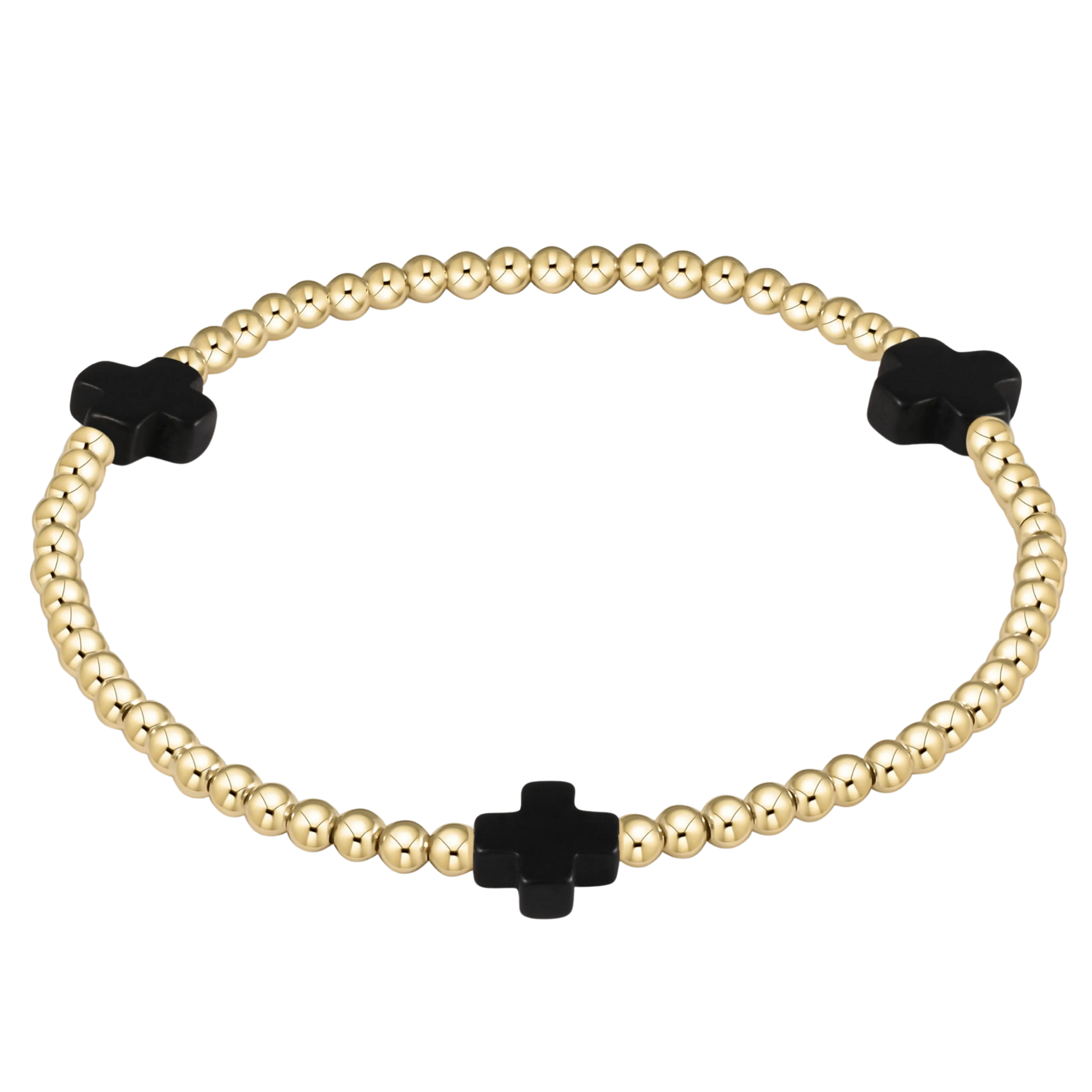 Signature Cross 3mm Gold Bracelet - Black Onyx