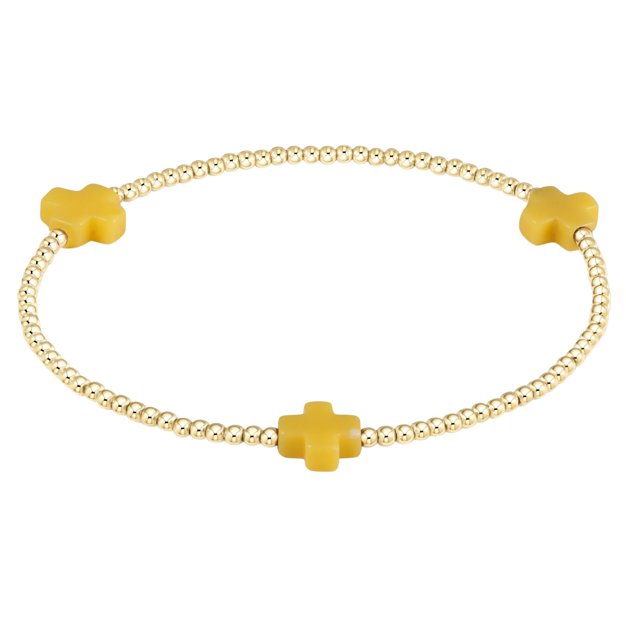 Signature Cross Gold 2mm Bead Bracelet - Canary Yellow