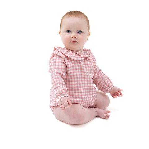Pink Plaid Bubble with Ruffle Collar