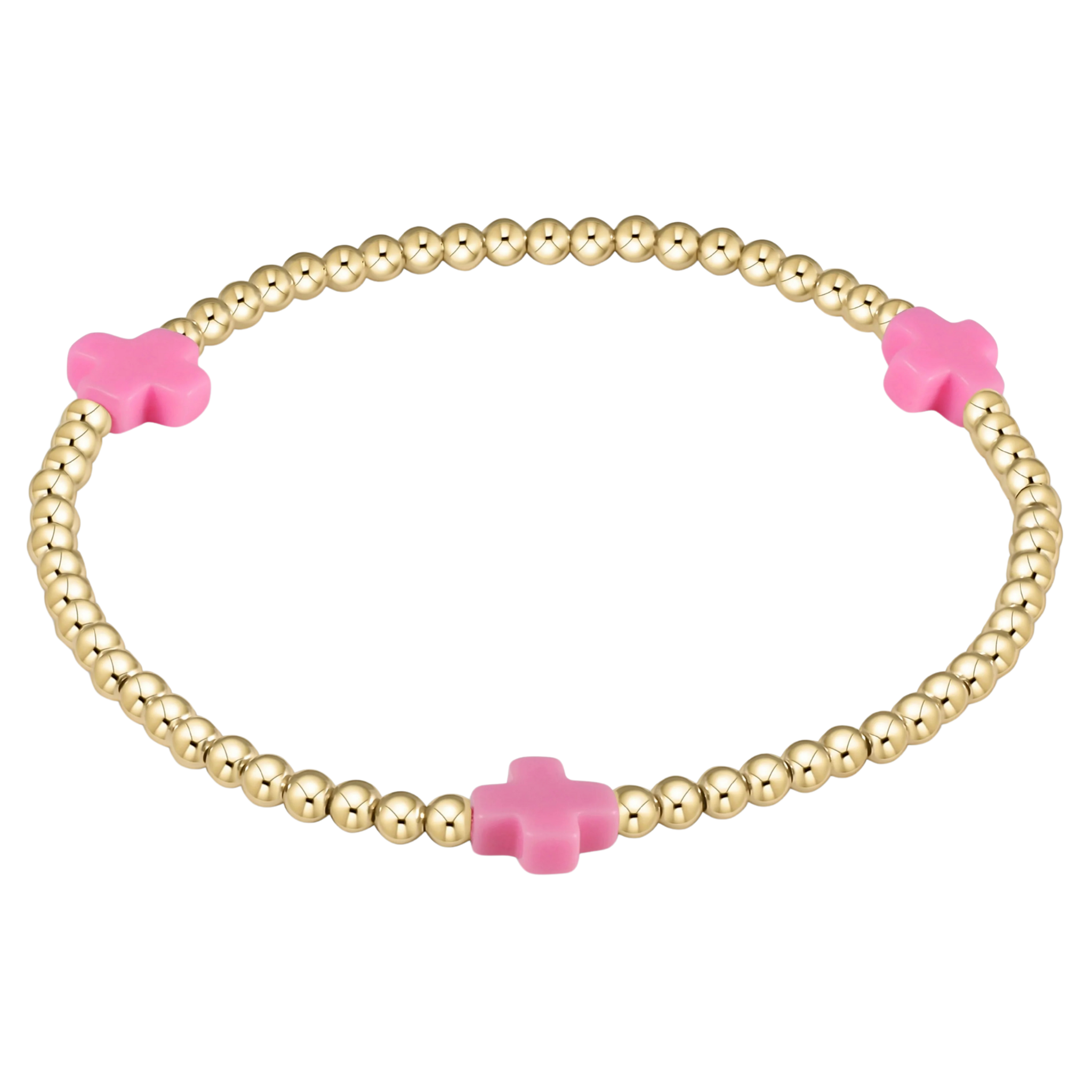 Bright Pink Signature Cross 3mm Bead Bracelet