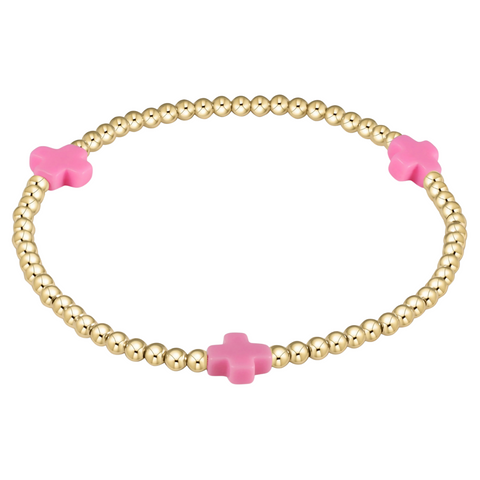 Bright Pink Signature Cross 3mm Bead Bracelet
