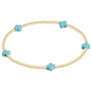 Signature Cross Small Gold Pattern 2mm Bead Bracelet - Turquoise