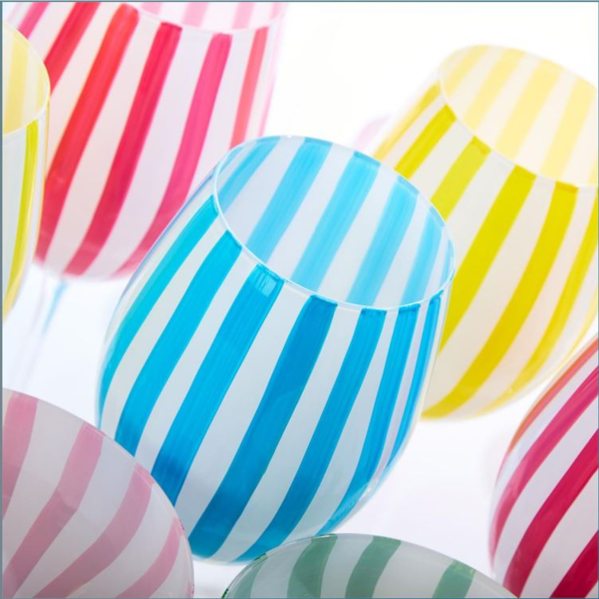 Stripe Hand-Painted Stemless Wine Glasses