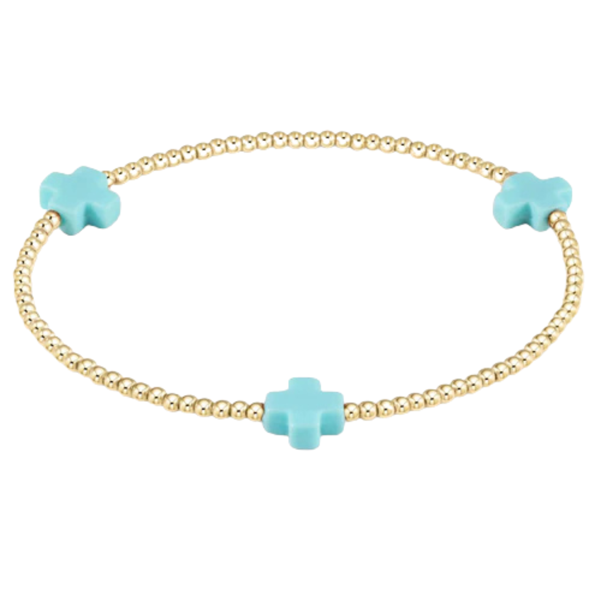 Signature Cross 2mm Gold Bracelet - Turquoise