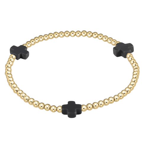 Charcoal Signature Cross 3mm Bead Bracelet
