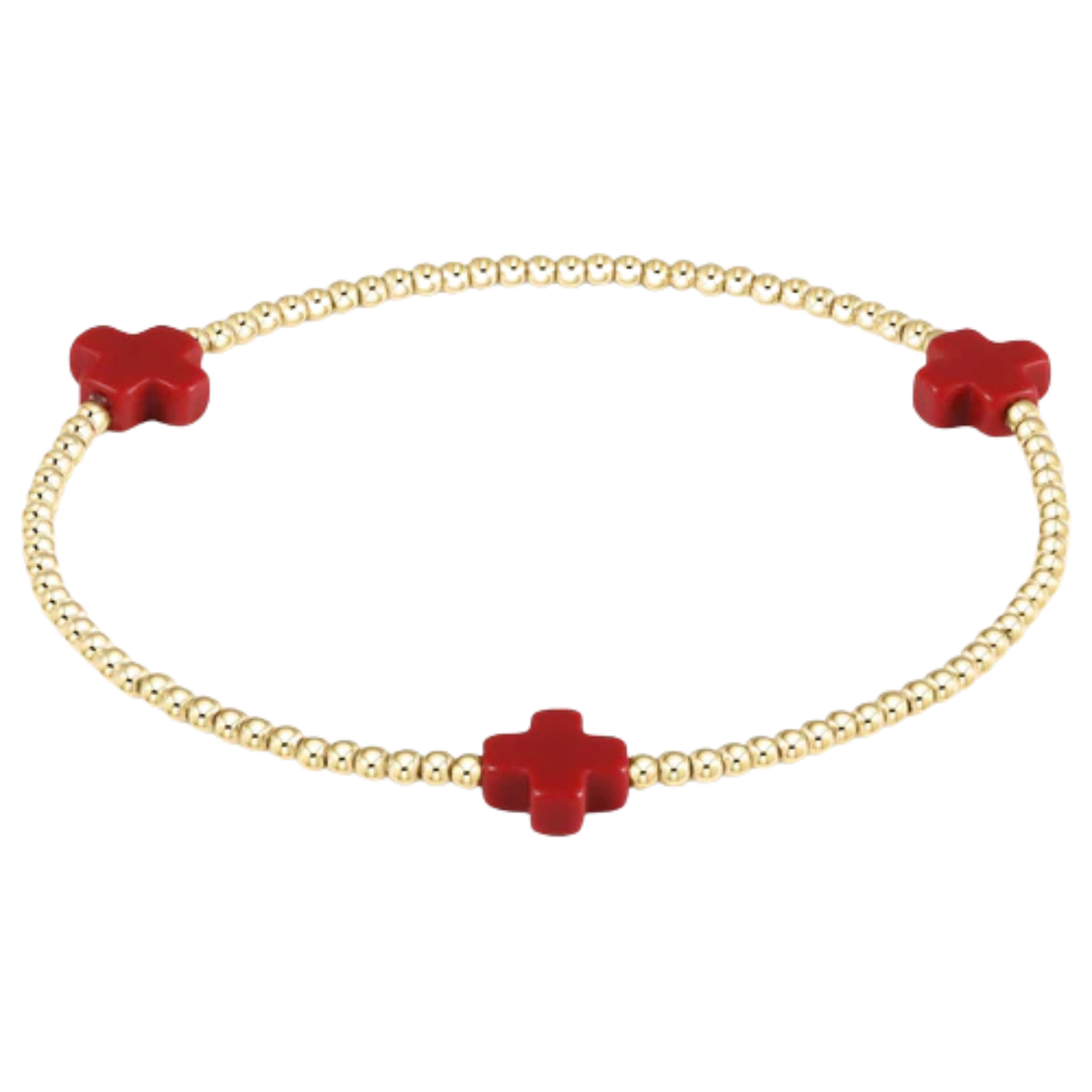 Signature Cross 2mm Gold Pattern Bracelet - Red