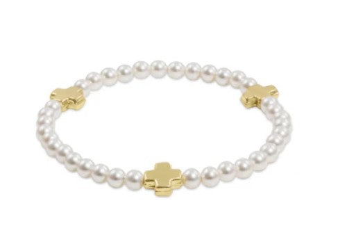 Signature Cross 4mm Pearl  Bracelet- Gold