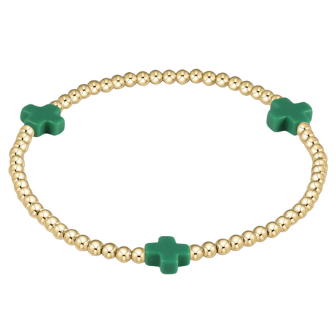 Emerald Signature Cross 3mm Bead Bracelet