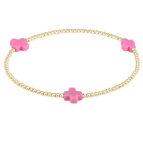 Bright Pink Signature Cross 2mm Bead Bracelet
