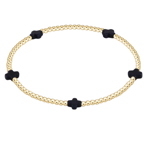 Signature Cross Small Gold Pattern 2mm Bead Bracelet - Navy