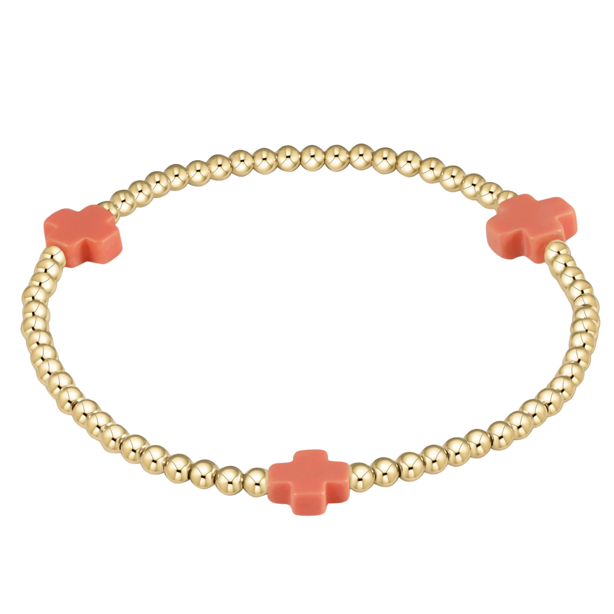 Coral Signature Cross 3mm Bead Bracelet