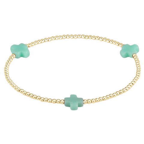 Mint Signature Cross 2mm Bead Bracelet