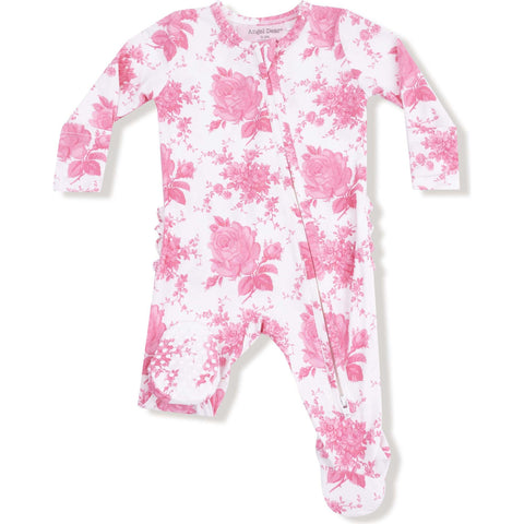 Vintage Rose Ruffle Zip Footie