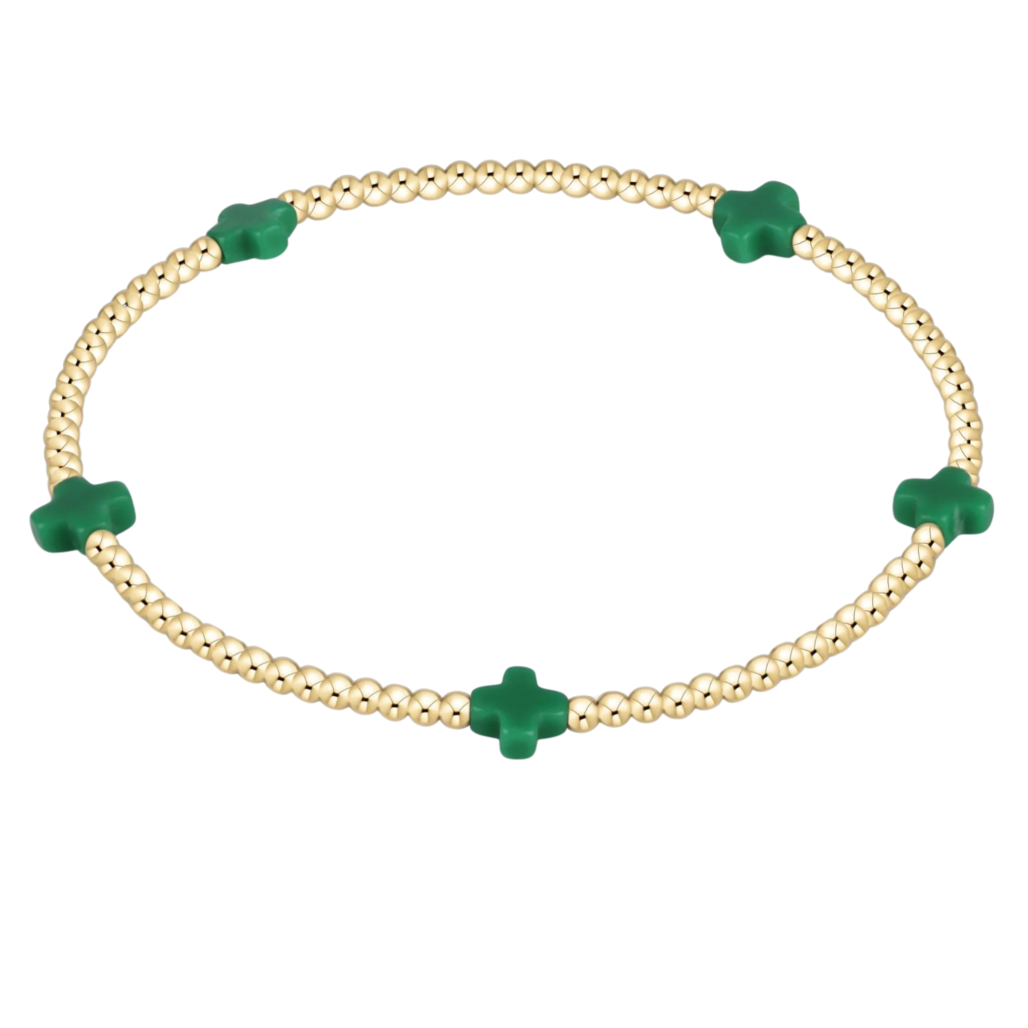 Signature Cross Small Gold Pattern 2mm Bracelet Emerald