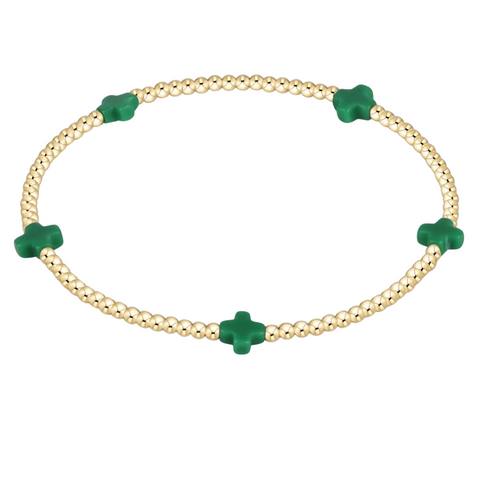 Signature Cross Small Gold Pattern 2mm Bracelet Emerald