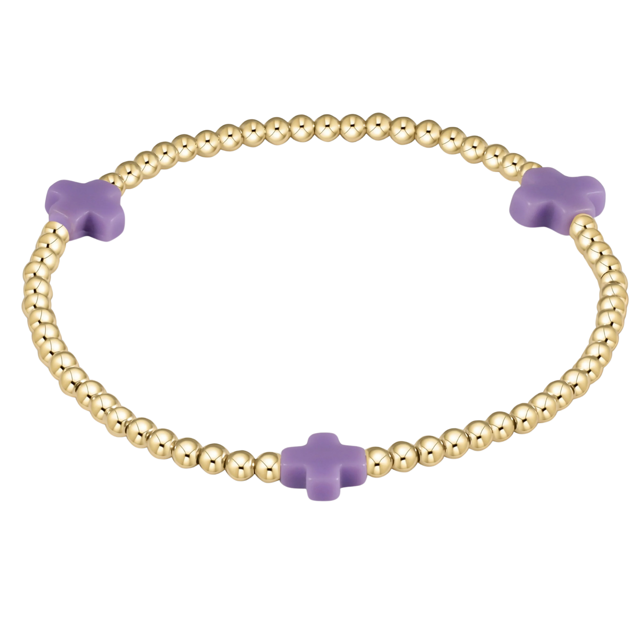 Purple Signature Cross 3mm Bead Bracelet