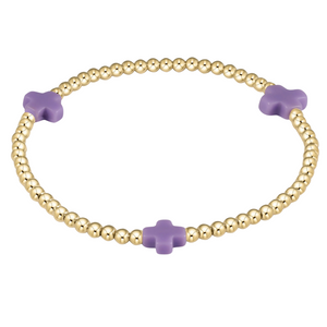 Purple Signature Cross 3mm Bead Bracelet