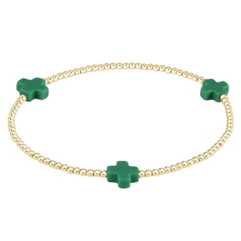 Emerald Signature Cross 2mm Bead Bracelet