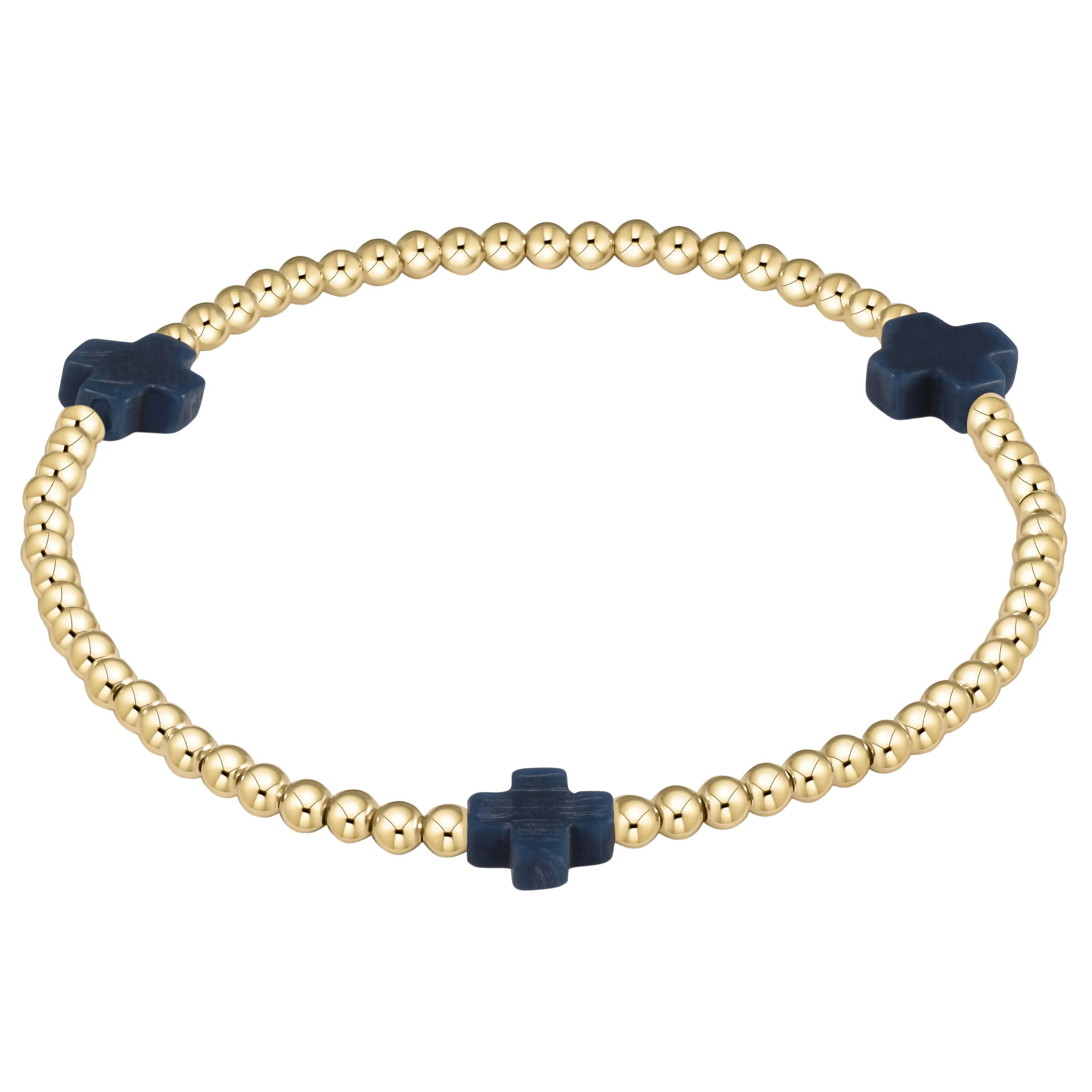 Navy Signature Cross 3mm Bead Bracelet