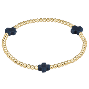 Navy Signature Cross 3mm Bead Bracelet