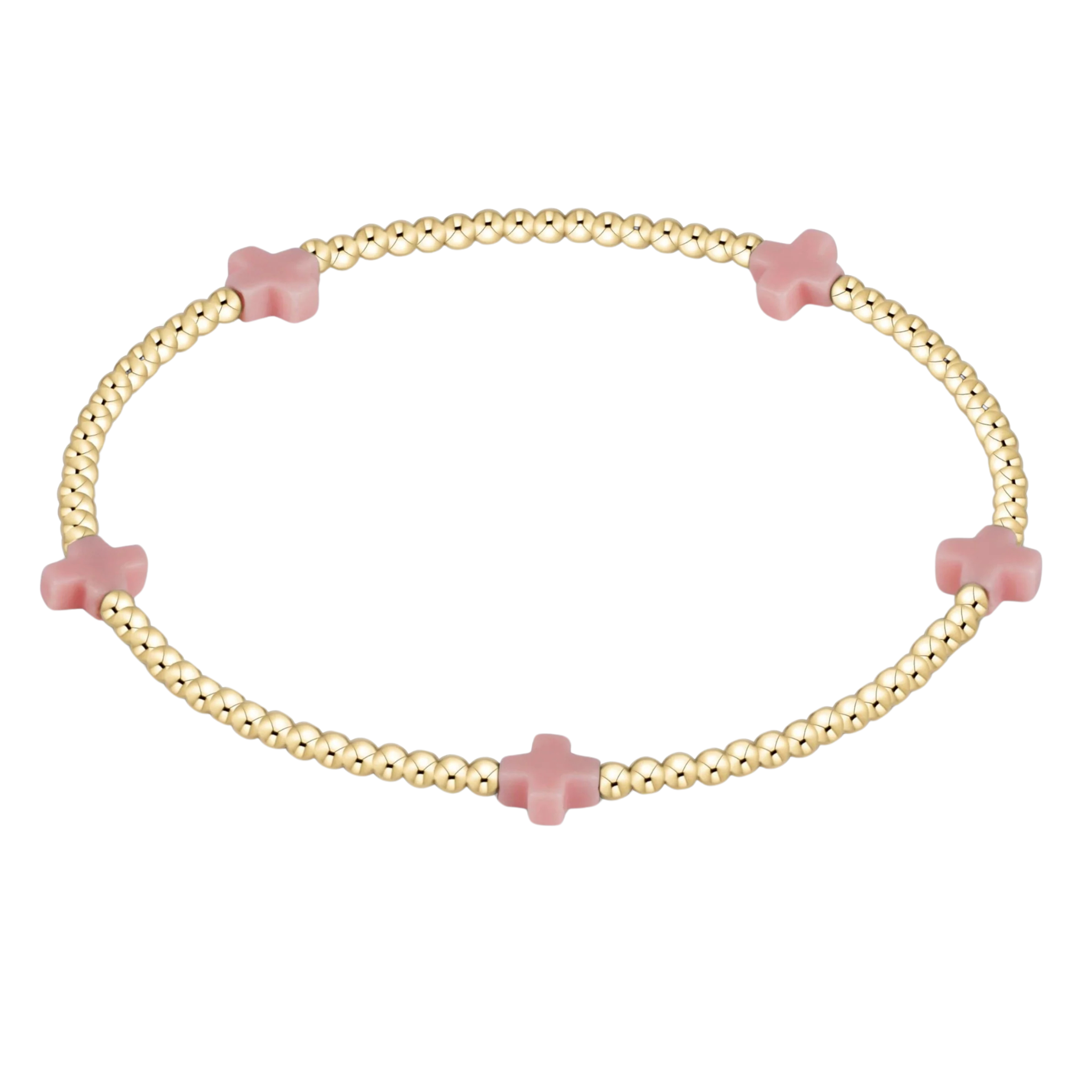 Signature Cross Small Gold Pattern 2mm Bead Bracelet Pink
