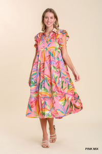 Abby Tropical Pink Midi Dress