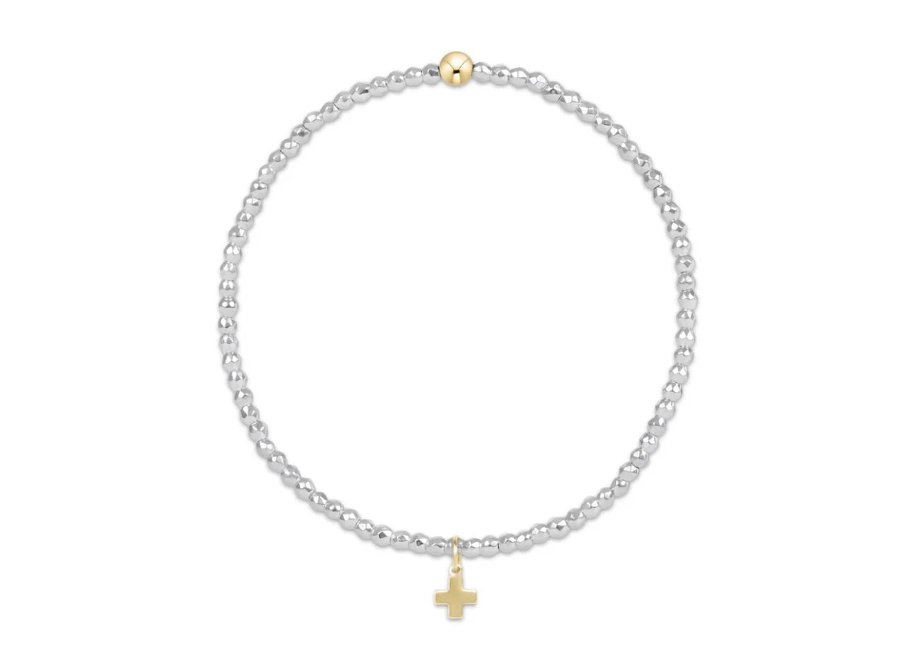 Egirl Bright Silver Faceted Hematite 2mm Bead Bracelet - Signature Cross Charm