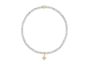 Egirl Bright Silver Faceted Hematite 2mm Bead Bracelet - Signature Cross Charm