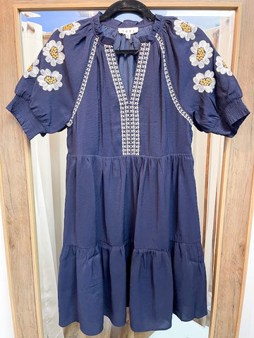 Daisy Navy Tiered Embroidered Dress