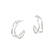 Worn Silver Waved 1" Hoop Earrings